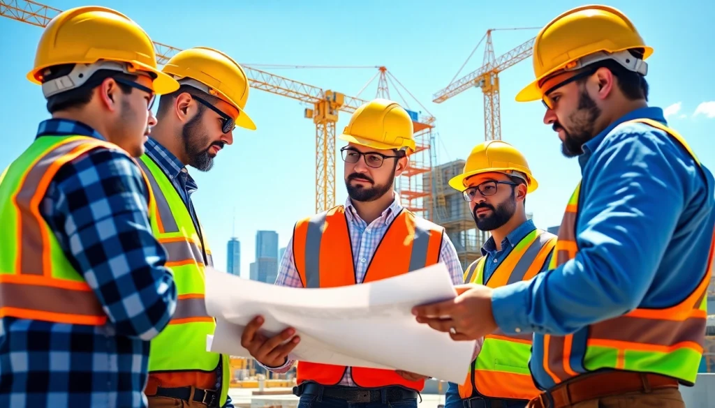 A New Jersey Commercial General Contractor overseeing a bustling construction site with workers and equipment.