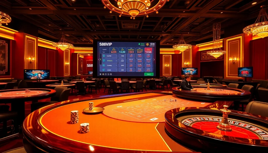 S88VIP online gambling scene featuring vibrant casino tables and live betting options.
