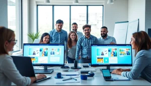 Professional team collaborating on innovative website design, emphasizing Thiết kế website,.