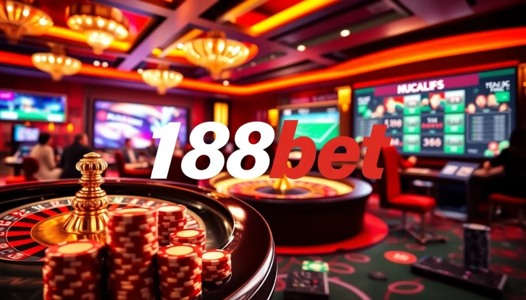 Experience the thrill of 188bet with action-packed gaming tables and vibrant betting visuals.