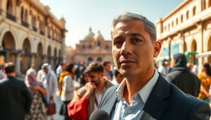 أخبار على Emiratenewsday.com انطلاق غني بالأحداث من Reporter وسط معالم معمارية.