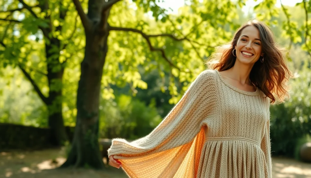 Showcase of handcrafted garments from https://www.ound-ound.com in a serene outdoor environment.