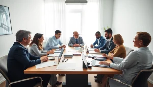 Collaborative advisors discussing Registration and certification in Federal databases in a modern office setting.