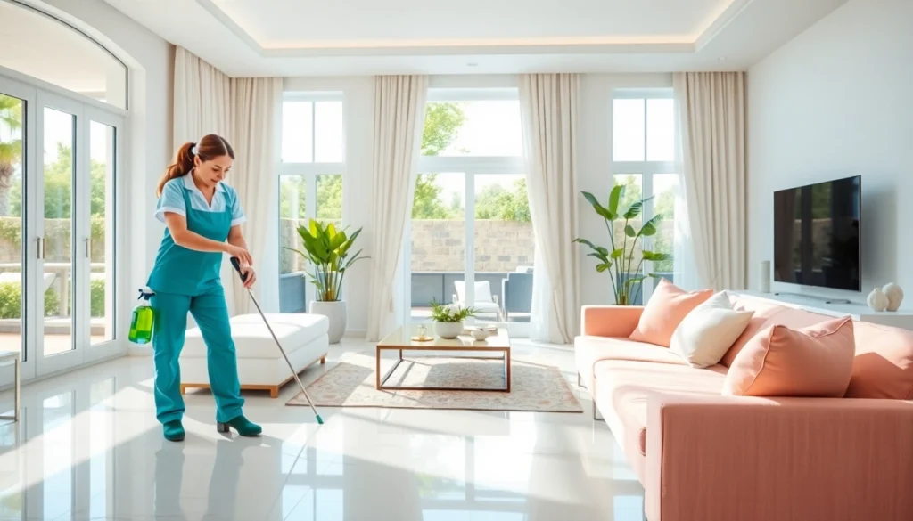 Experience Villa Deep Cleaning Services Dubai with professional cleaning in a bright, modern living room.