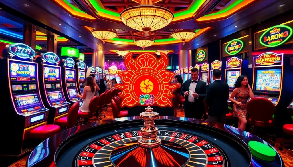 Experience the thrill of gaming at Raja Barong’s slot machines with vibrant, colorful designs.