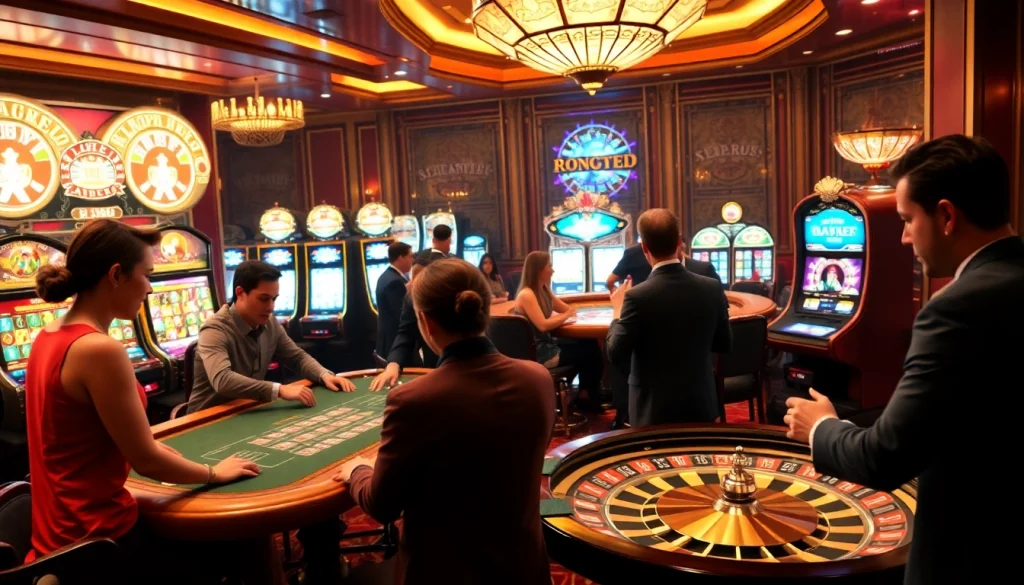 Experience the thrill of winning with the hidden wiki in a luxurious casino scene featuring poker and slot machines.