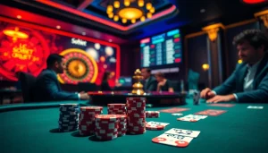 Experience sbobet excitement at a dynamic poker table with vibrant chips and live betting odds.