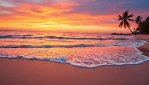 Display stunning coastal wall art illustrating a serene beach at sunset.