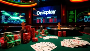 Experience the thrill of winning with Onicplay during a vibrant casino gaming session featuring roulette and poker.