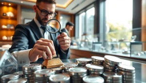 Silberankauf in einer modernen Juwelierwerkstatt mit glänzenden Silberbarren.