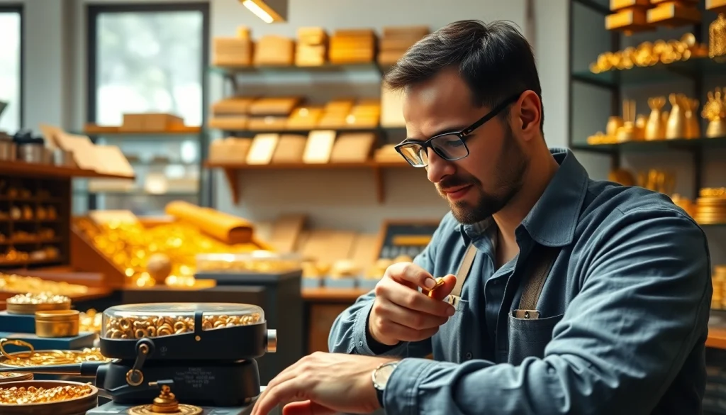 Hier klicken Goldankauf von qualifiziertem Juwelier im modernen Werkstattsetting.