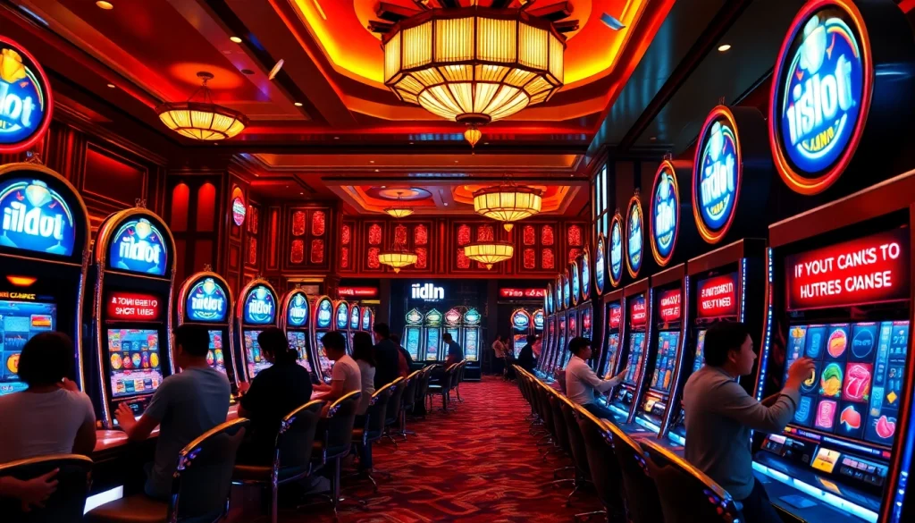 Winning big at idn slot machines in a vibrant, luxurious casino setting with excited players.