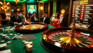 Experience GK88 at a luxurious casino table with vibrant poker chips and a roulette wheel.