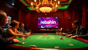 Engage with the rebahin gaming experience at a luxurious poker table filled with colorful chips and high-stakes excitement.