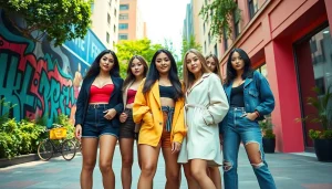 Social media girls showcasing vibrant styles in an urban setting, radiating energy and creativity.