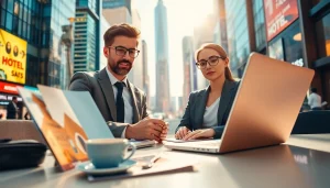 Compare Rates for Hotels while analyzing offers at a modern desk with city views.