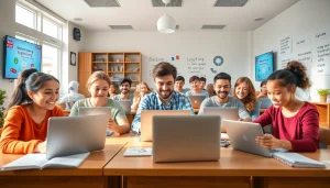 インタラクティブなオンライン英語レッスン中にqqイングリッシュのポジティブな口コミを共有する学生たち。