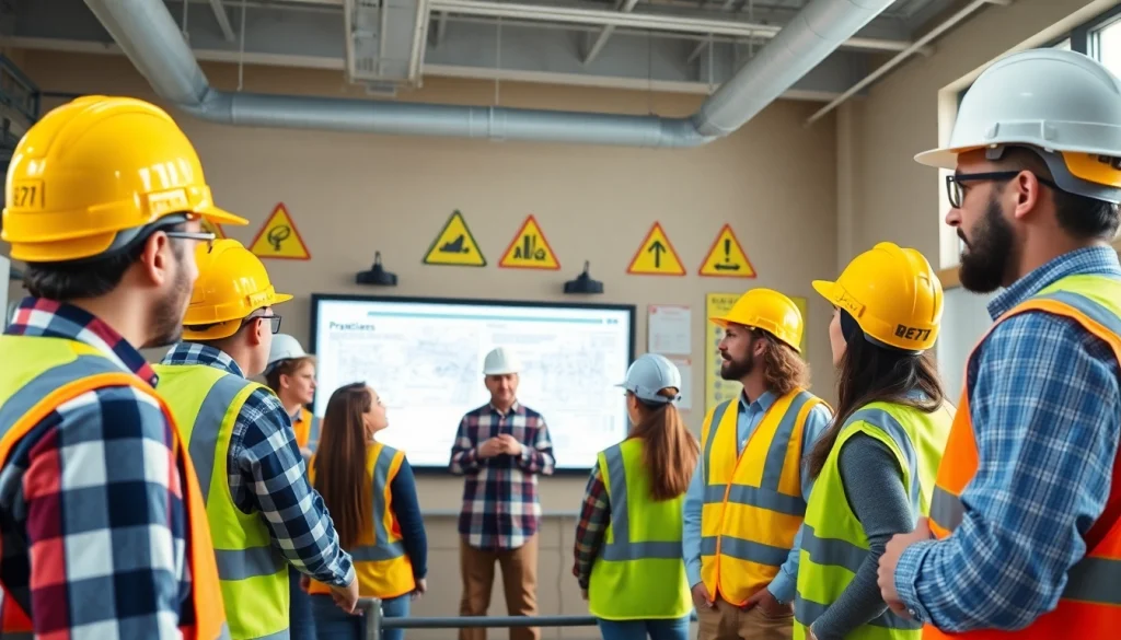 Participants engaged in construction safety training with interactive demonstrations.