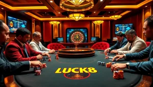 Trải nghiệm sự phấn khích của LUCK8 khi người chơi tham gia sôi nổi tại bàn poker đầy năng lượng.