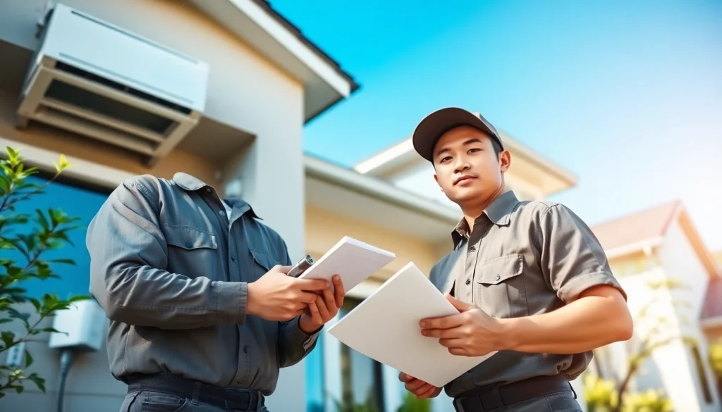 AC repair La Porte, TX technician inspecting an outdoor unit in a sunny neighborhood.