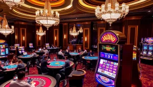 KJC players engaging in high-stakes blackjack and roulette under luxurious casino lights.