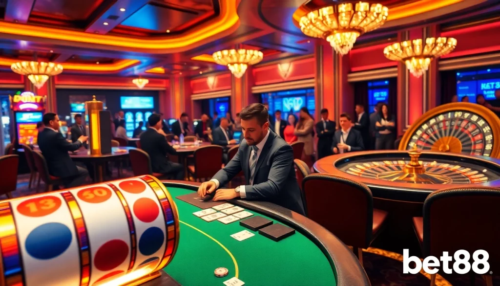 Experience thrilling gameplay at bet88 with high-stakes poker tables and vibrant casino atmosphere.