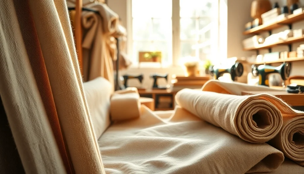 Bekijk diverse linnen stoffen in warme kleuren en unieke texturen in een sfeervolle setting.