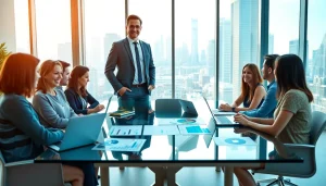 Exploring founder leadership insights through a dynamic team discussion in a modern office.