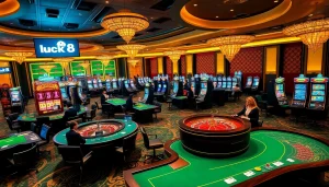 Players celebrating a win at a luck8 casino table with vibrant atmosphere and gaming excitement.