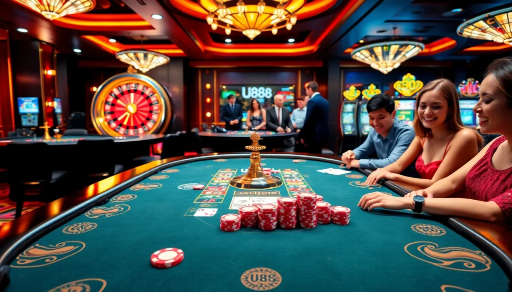 Experience the excitement of U888 with vibrant casino games and professional gaming setups.