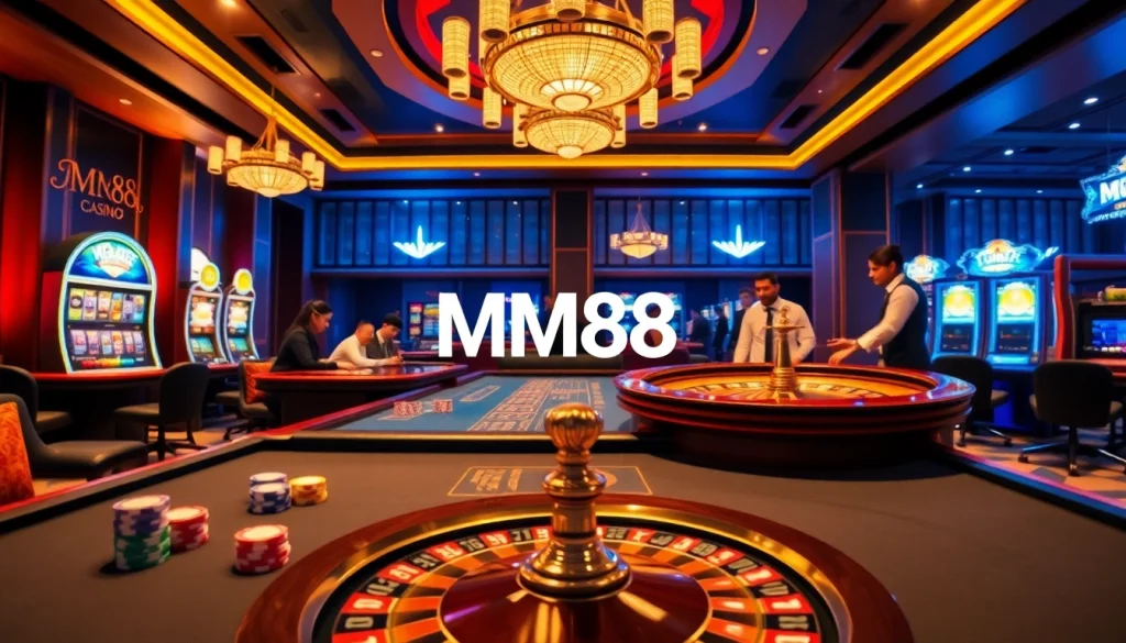 Experience the excitement of MM88 casino with vibrant gaming tables and lively roulette action.