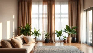 Verduisterende gordijnen creëren een gezellige sfeer in een stijlvolle woonkamer.