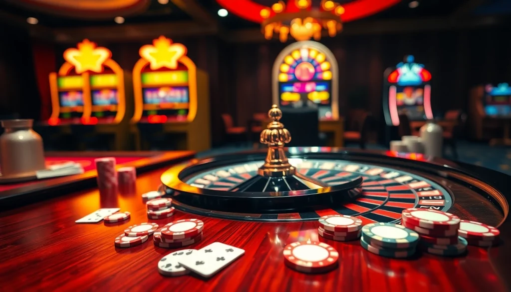 Play exciting casino games at 8qbet, featuring vibrant roulette and poker elements.
