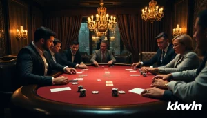 Players engaging in high-stakes poker at Kkwin, showcasing an elegant casino atmosphere.