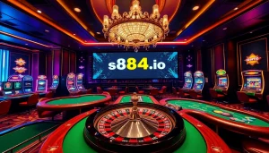Experience the thrill of online gaming with s88a.io’s elegant casino scene filled with roulette and poker.