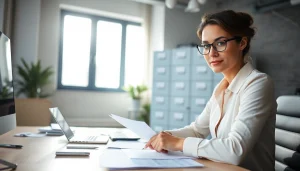 Streamlined filing process in a professional setting showcasing organized paperwork.