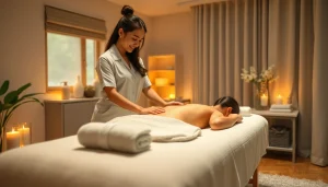 Enjoying a 출장안마 in a tranquil home setting, highlighting relaxation and comfort.