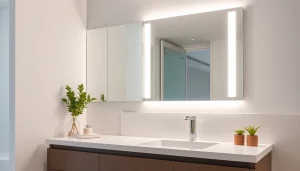 Illuminate your space with an elegant bathroom mirror featuring stylish LED lighting.
