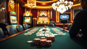 Engage with onicplay at a stylish poker table filled with colorful chips and cards.