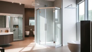 Explore stylish shower doors UK designs in a modern showroom setting.