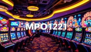 Menampilkan MPO1221 dalam suasana kasino yang penuh warna, menarik pemain dengan slot dan permainan.