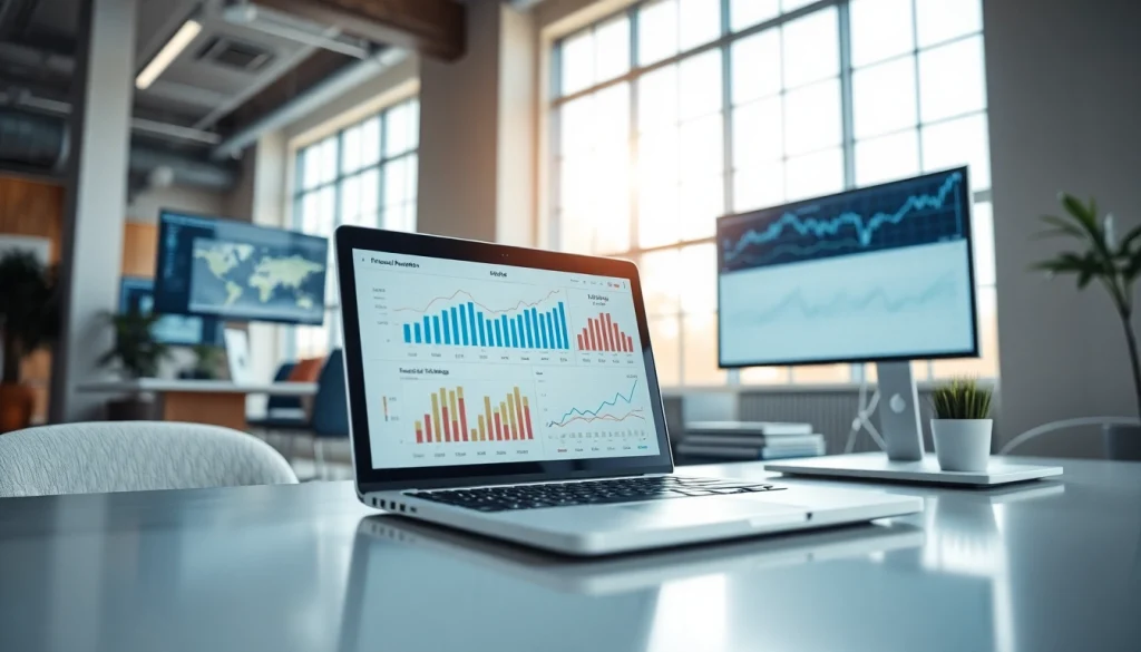 Analyze rates with https://m.check-rates.com displayed on a stylish laptop in a modern office setting