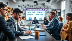 Journalists collaborating in a vibrant newsroom at https://www.thedailynewsonline.com, capturing the essence of news reporting.