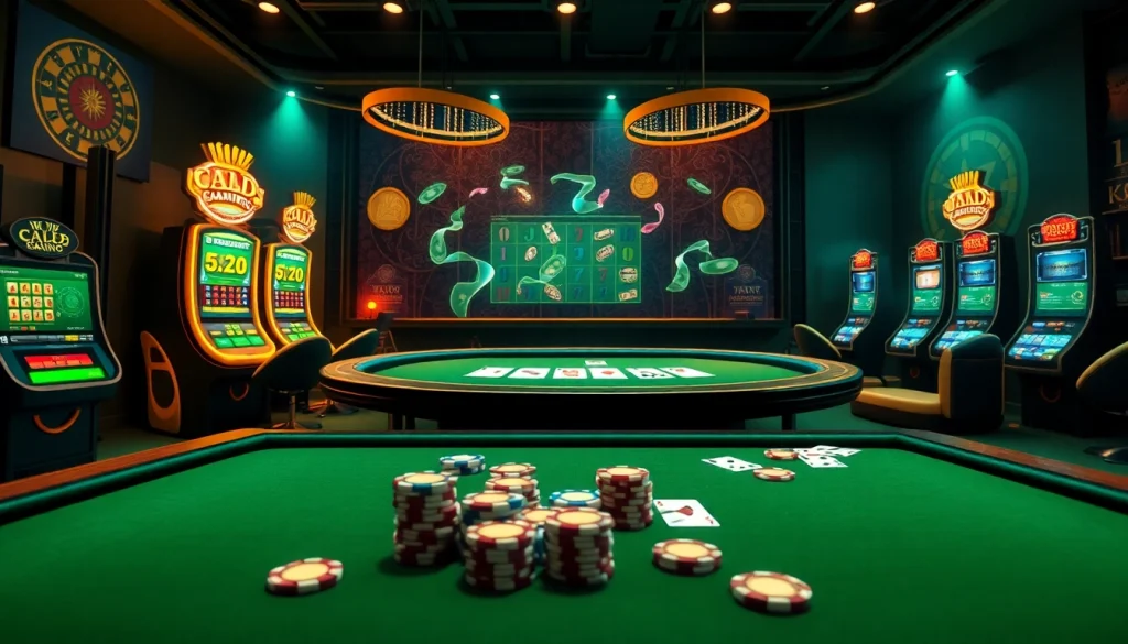 Playing רמי אונליין in an exciting virtual casino environment with colorful cards and slots.