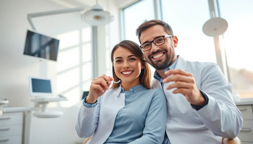 Discover top マウスピース矯正 おすすめ in a modern dental office setting with a friendly dentist and patient interaction.