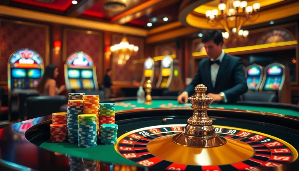 Experience the thrill of winning at https://nk88net.com/ with a luxurious casino scene featuring a roulette table.