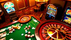 Experience the excitement of KKWIN.COM with vibrant casino games, including poker tables and slot machines.