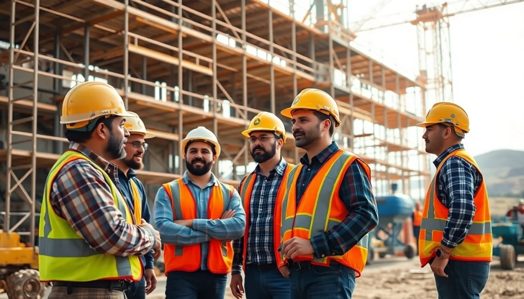 Collaborative scene of construction association Colorado workers at a project site.