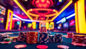 Menangkan permainan di gudangcuan dengan suasana menggembirakan dan poker chips yang bersinar.