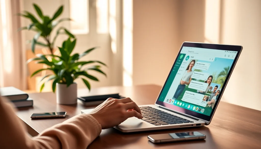 WhatsApp网页版在笔记本电脑上显示，呈现无缝消息传递和视频通话体验。